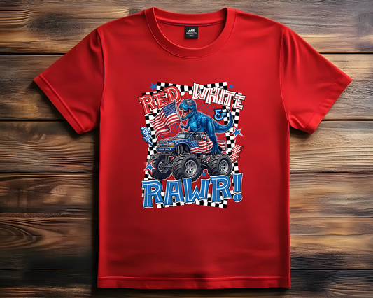 Red White RAWR! Monster Truck Youth/Kids T-Shirt