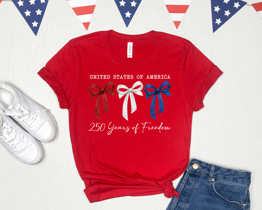 250 Years of Freedom Coquette Bows - Women's Navy V-Neck T-Shirt