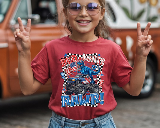 Red White RAWR! Monster Truck Youth/Kids T-Shirt