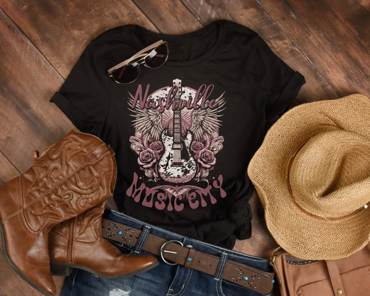 Nashville Music City Guitar | Black T-Shirt