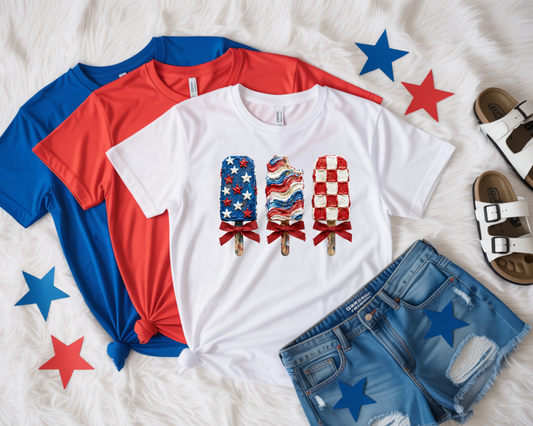Women's Navy Blue V-Neck Short-sleeve Shirt - Patriotic Popsicle Design