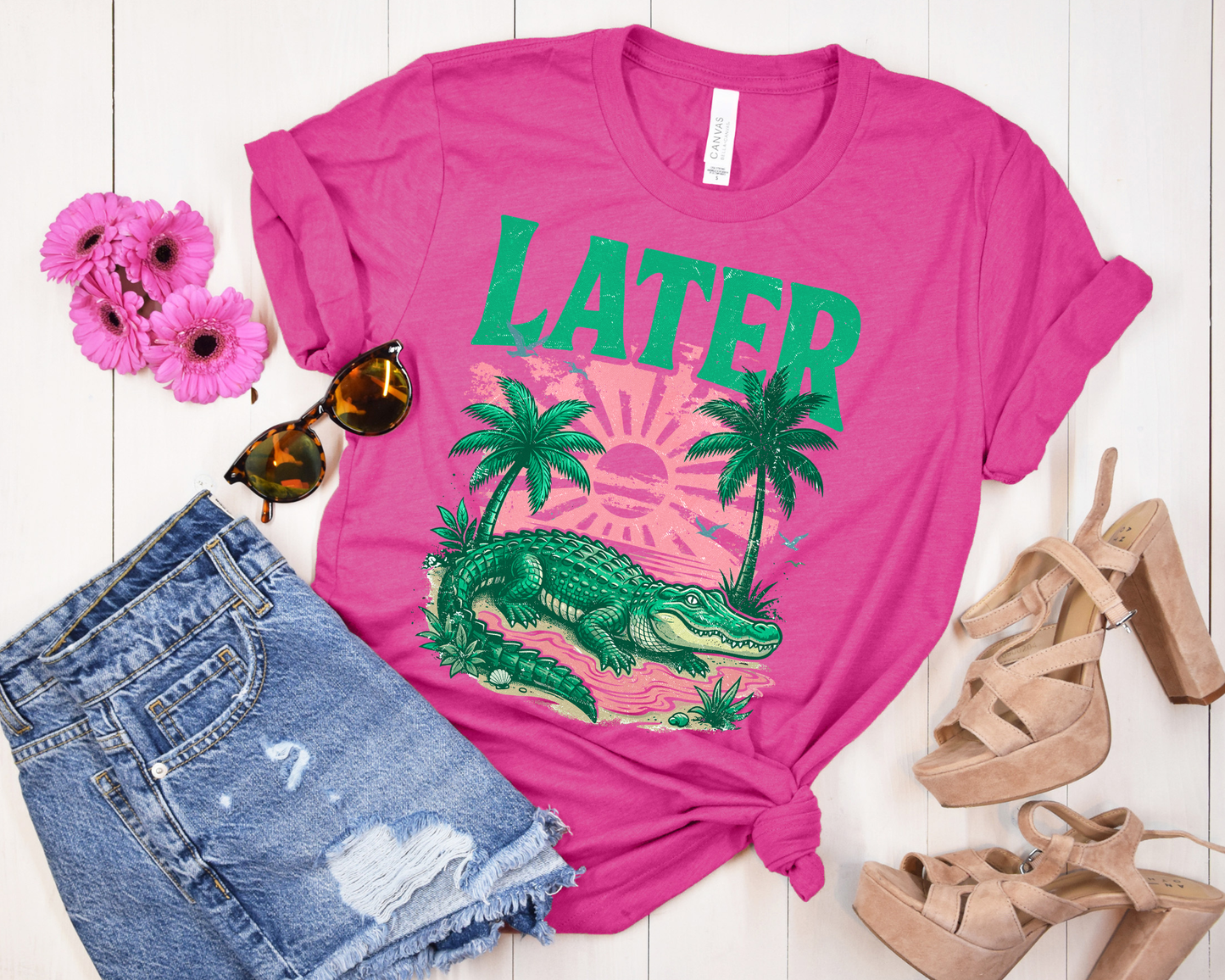 Later Gator Beach - Pink Super Soft T-Shirt