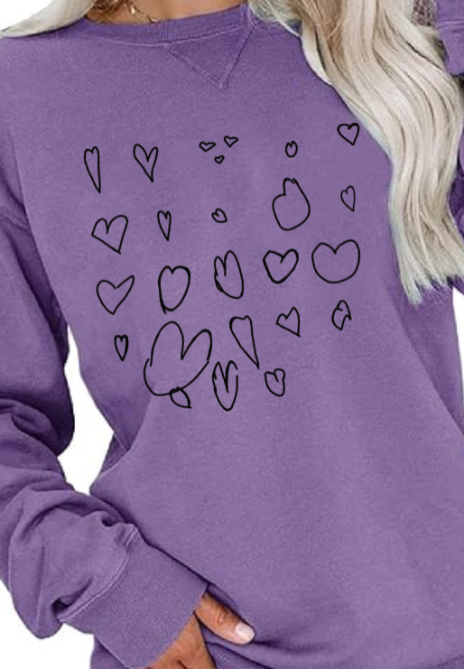 Custom Kindergarten Class Hand-drawn Hearts Purple Sweatshirt